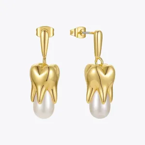 Tooth Shape Pearl Drop Earrings For Women Gold Color Earrings Jewelry