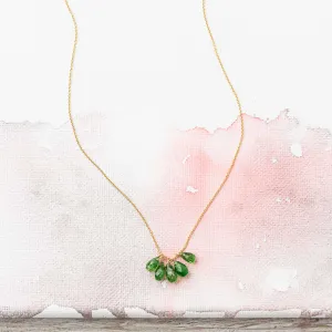 Tsavorite Garnet Drop Cluster Necklace in 14k Gold