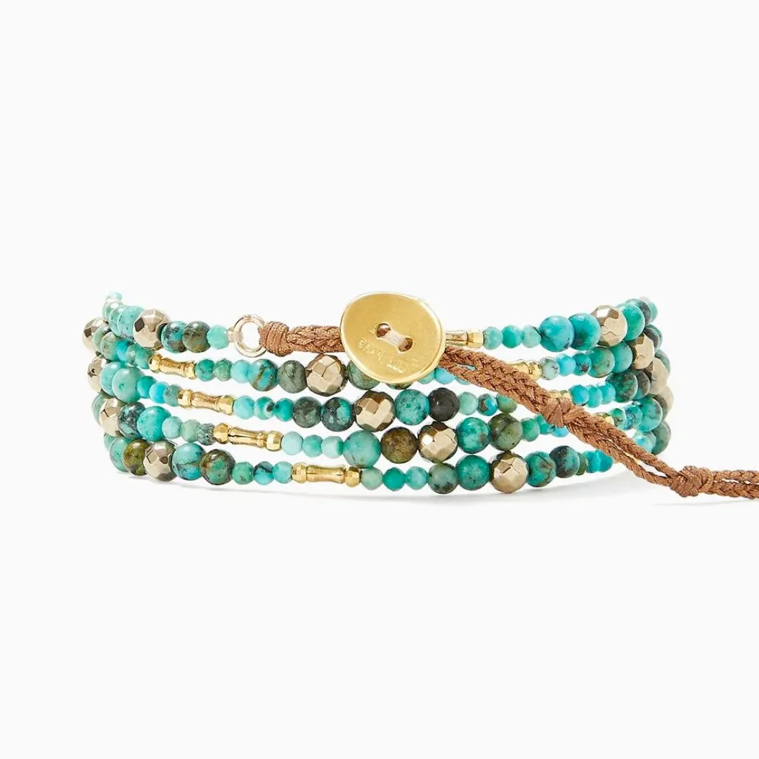 Turquoise and Gold Mix Naked Wrap Bracelet