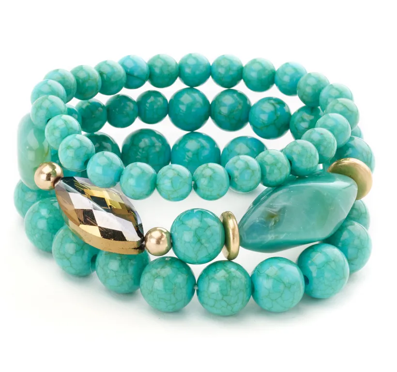 Turquoise Beaded Bracelet with Stone Center