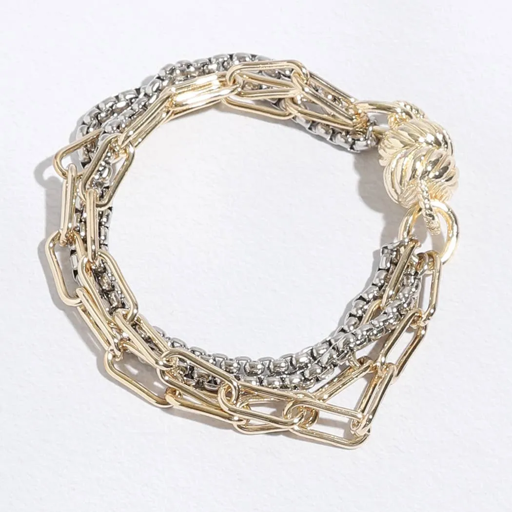 Two Tone Multi Chain Link Bracelet Magnet Closure