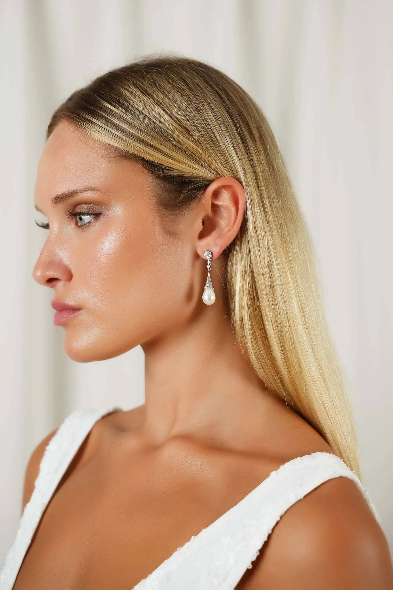 VALERIE Pearl Bridal Drop Earrings in Silver