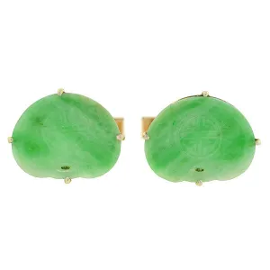 Vintage Chinese 14kt & Silver Gilt Carved Jade Cufflinks