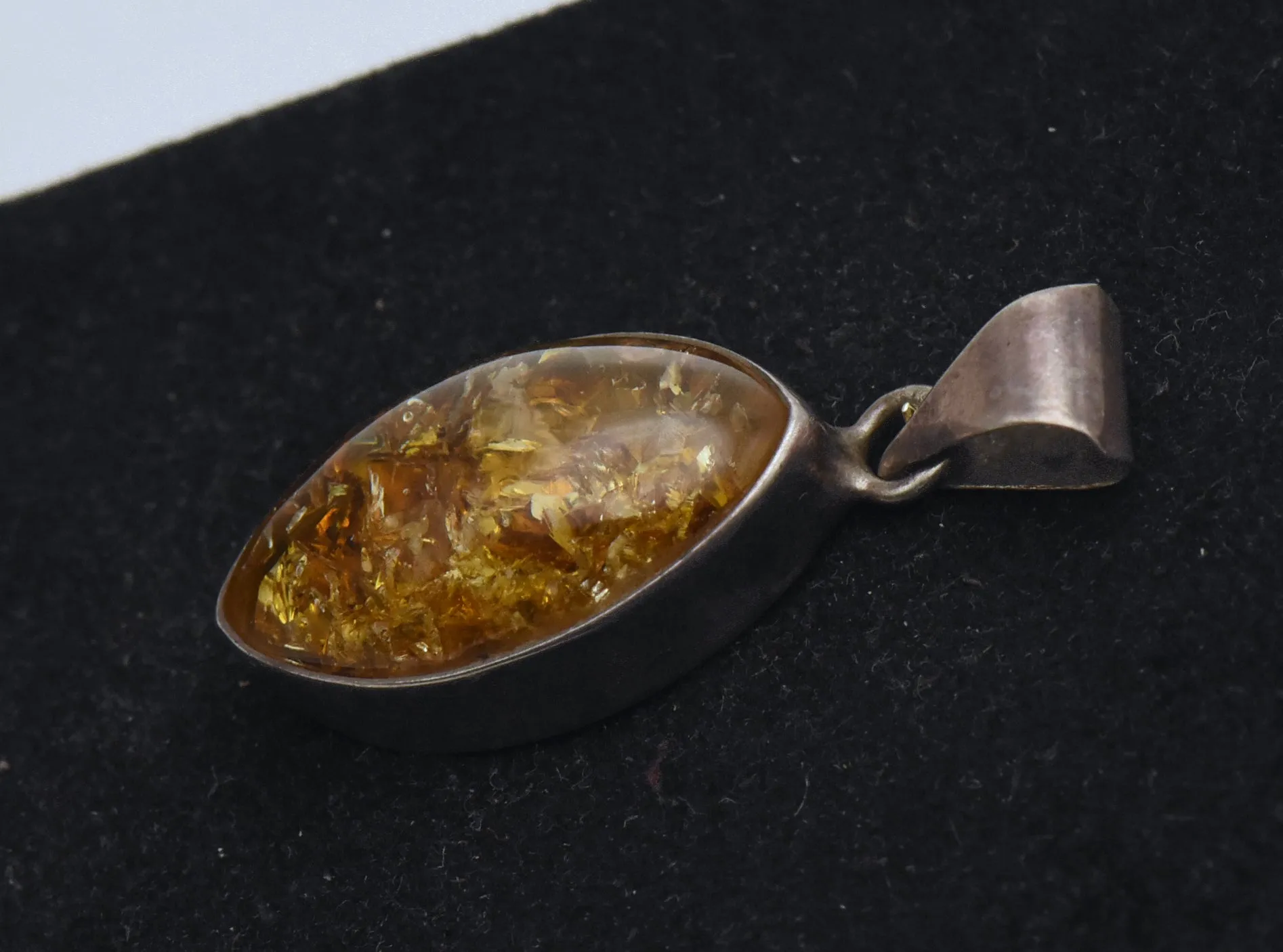 Vintage Handmade Amber Sterling Silver Pendant