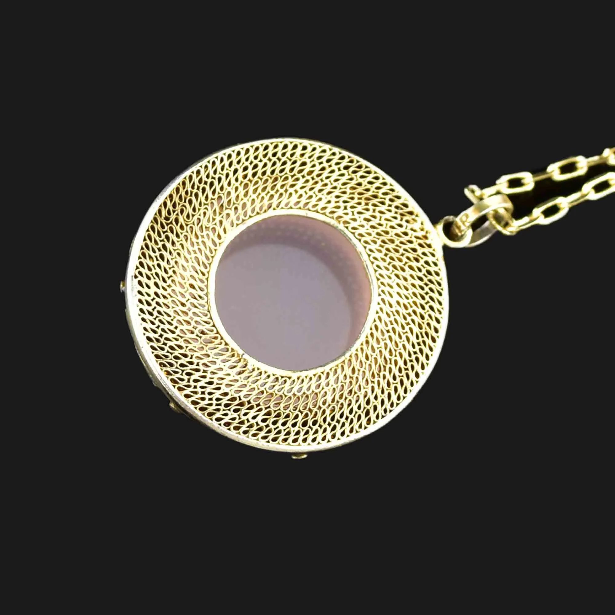 Vintage Rose Quartz Cabochon Enamel Pendant Necklace