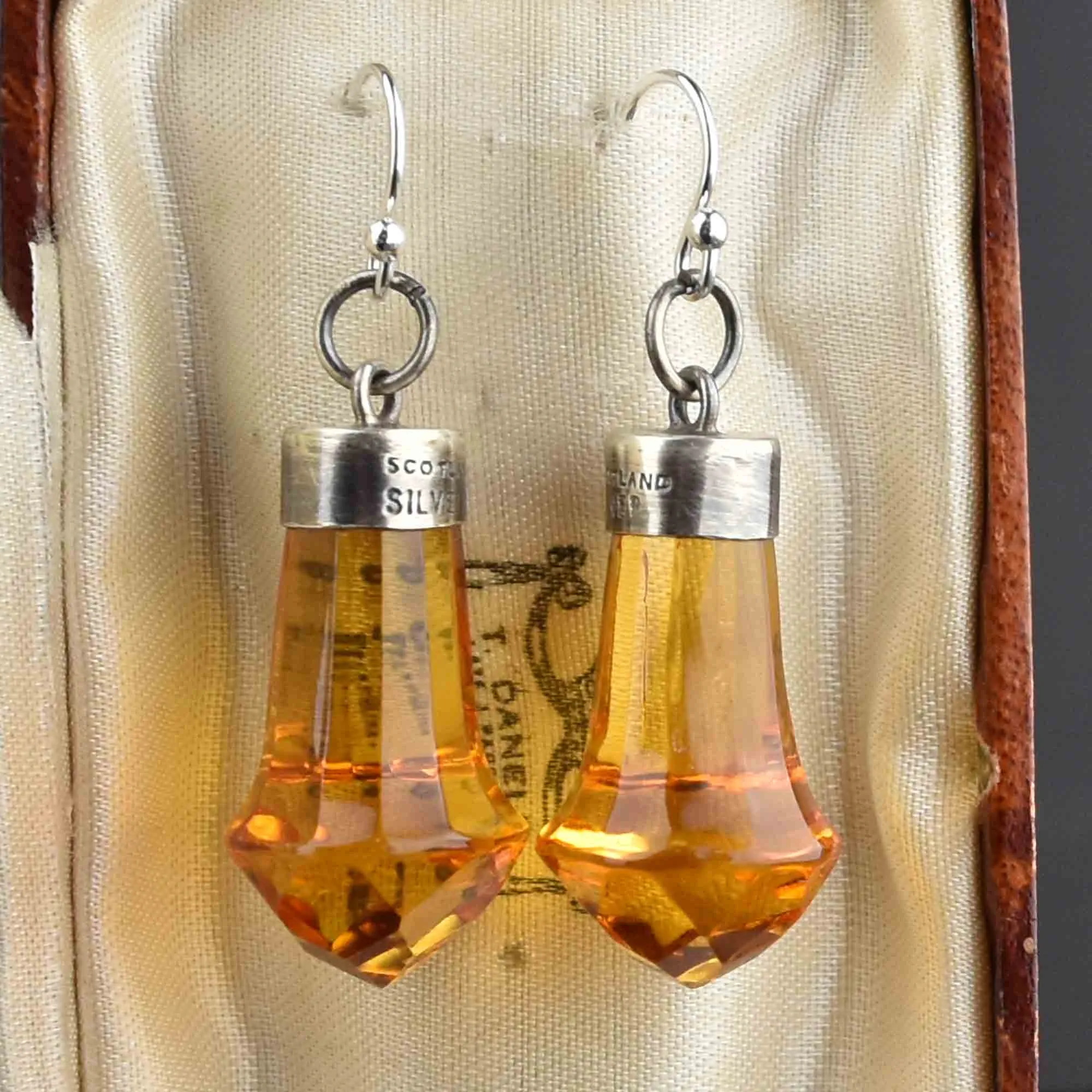 Vintage Scottish Thistle Silver Citrine Earrings