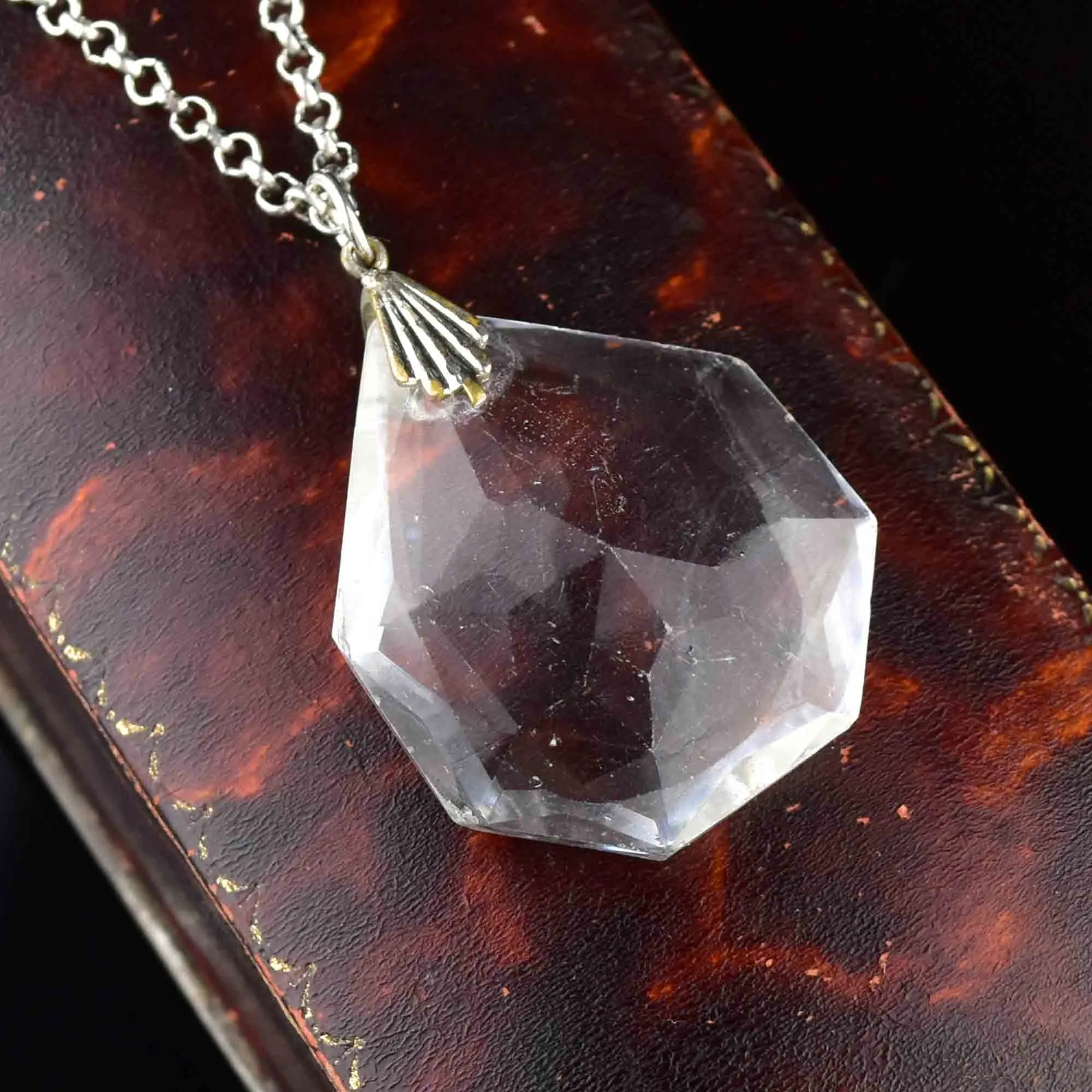 Vintage Silver Quartz Pendant Necklace