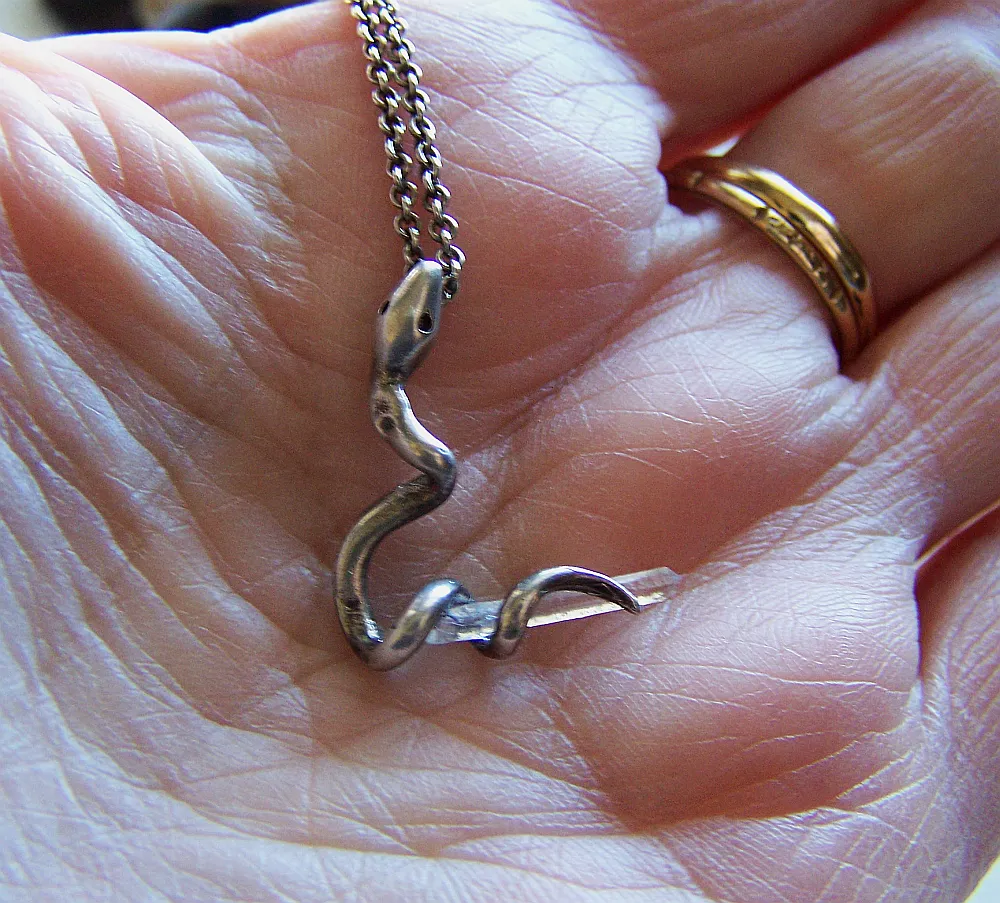 Vintage Sterling Silver Snake with Quartz Crystal Pendant