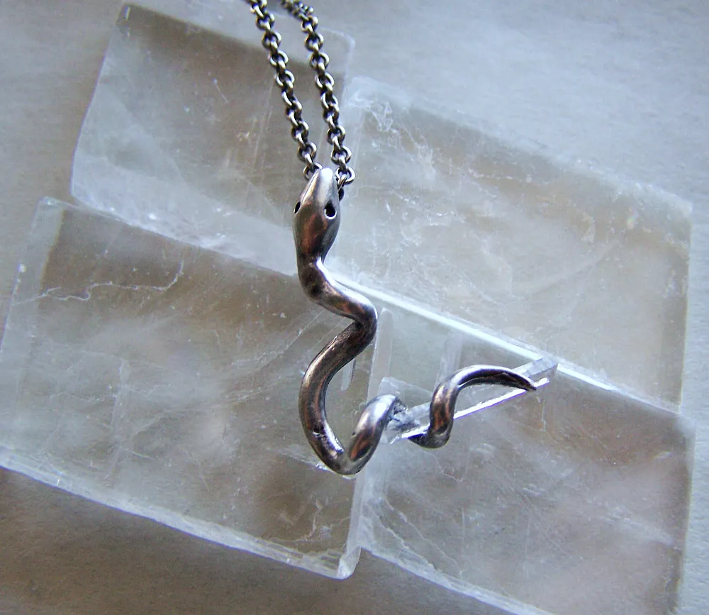 Vintage Sterling Silver Snake with Quartz Crystal Pendant