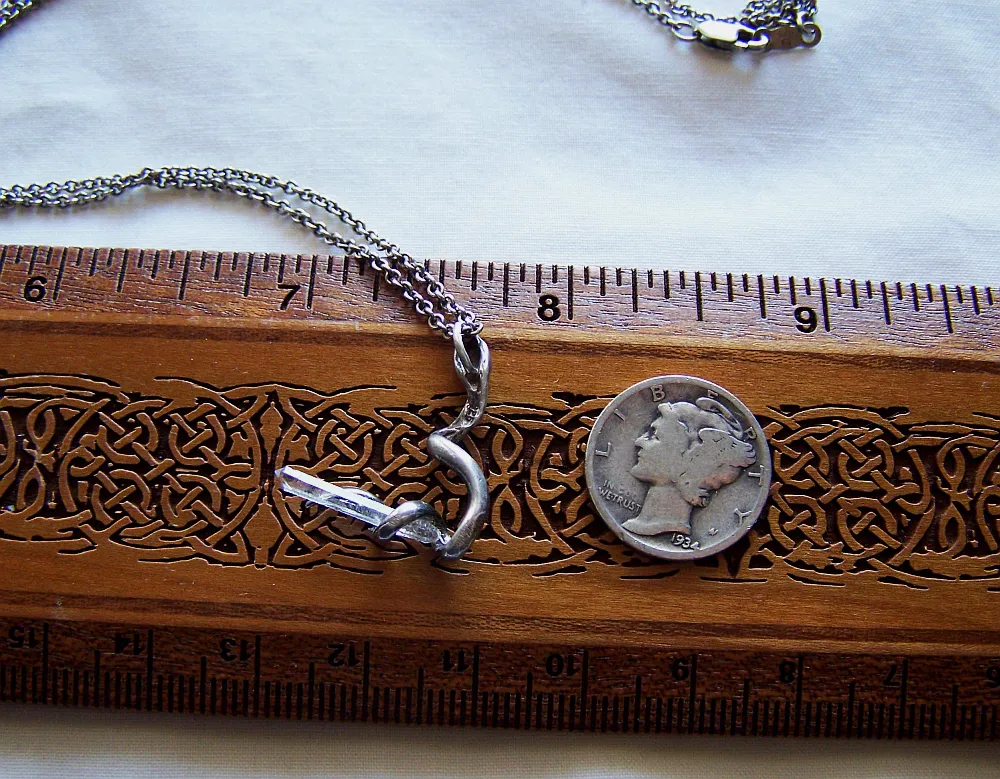 Vintage Sterling Silver Snake with Quartz Crystal Pendant