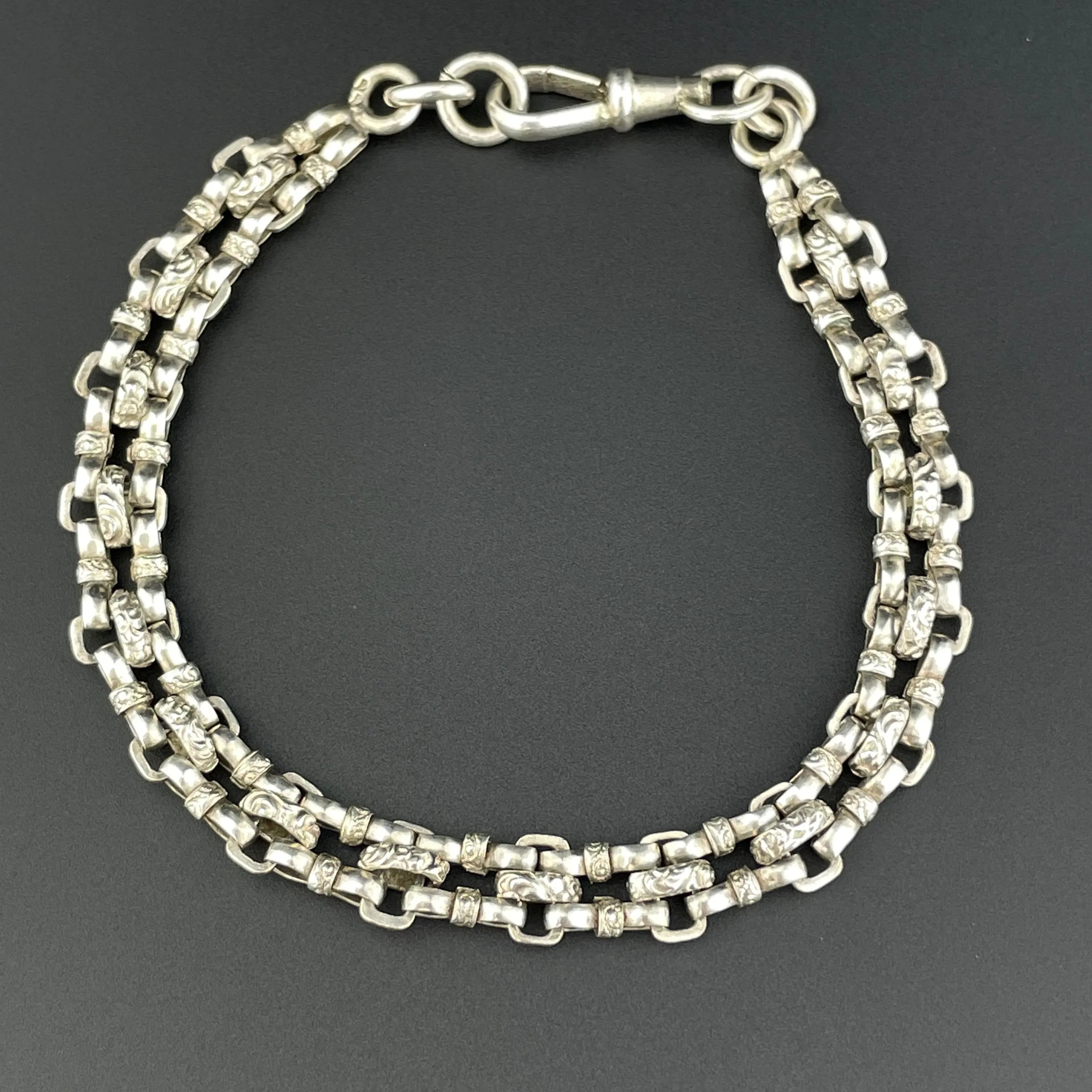 Vintage Victorian French Silver Book Chain Fancy Link Bracelet