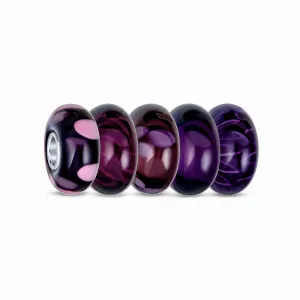 Violet Lavender Purple Burgundy Murano Glass Charm Bead Set for European Bracelets