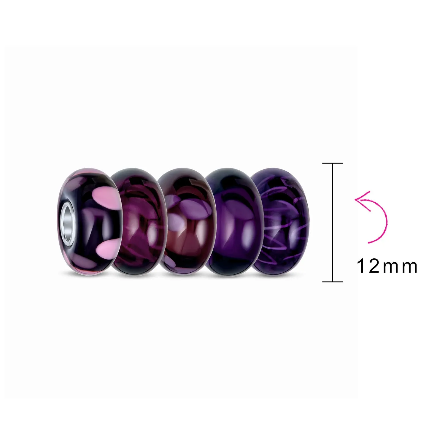 Violet Lavender Purple Burgundy Murano Glass Charm Bead Set for European Bracelets