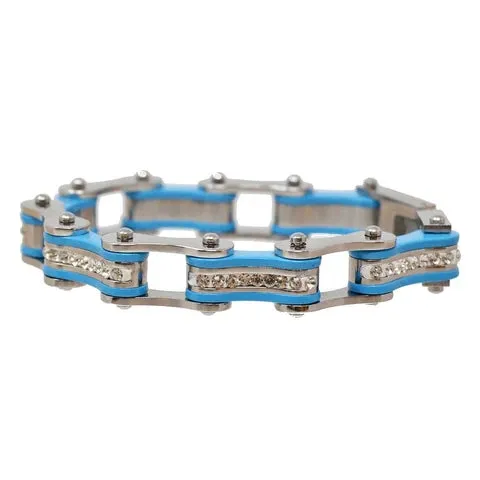 VJ1104 Two Tone Silver/Turquoise W/White Crystal Centers Bracelet