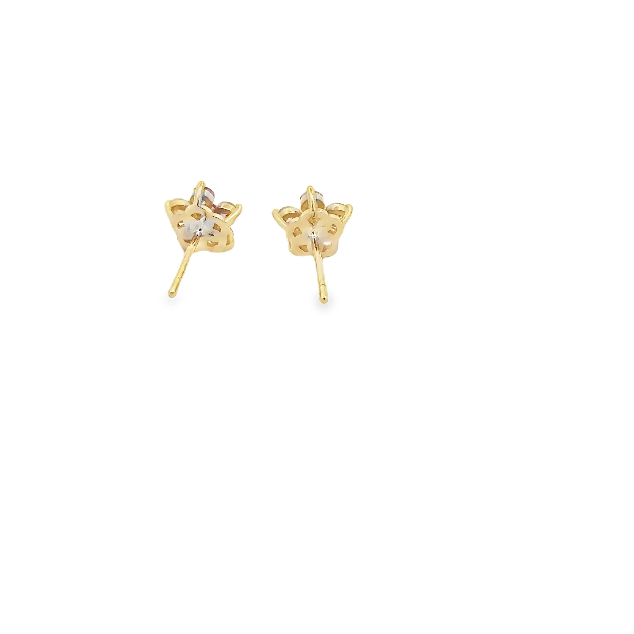 WD 1682 14KT Gold Pink Sapphire Flower Stud Earrings