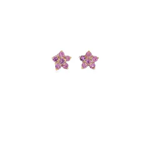 WD 1682 14KT Gold Pink Sapphire Flower Stud Earrings