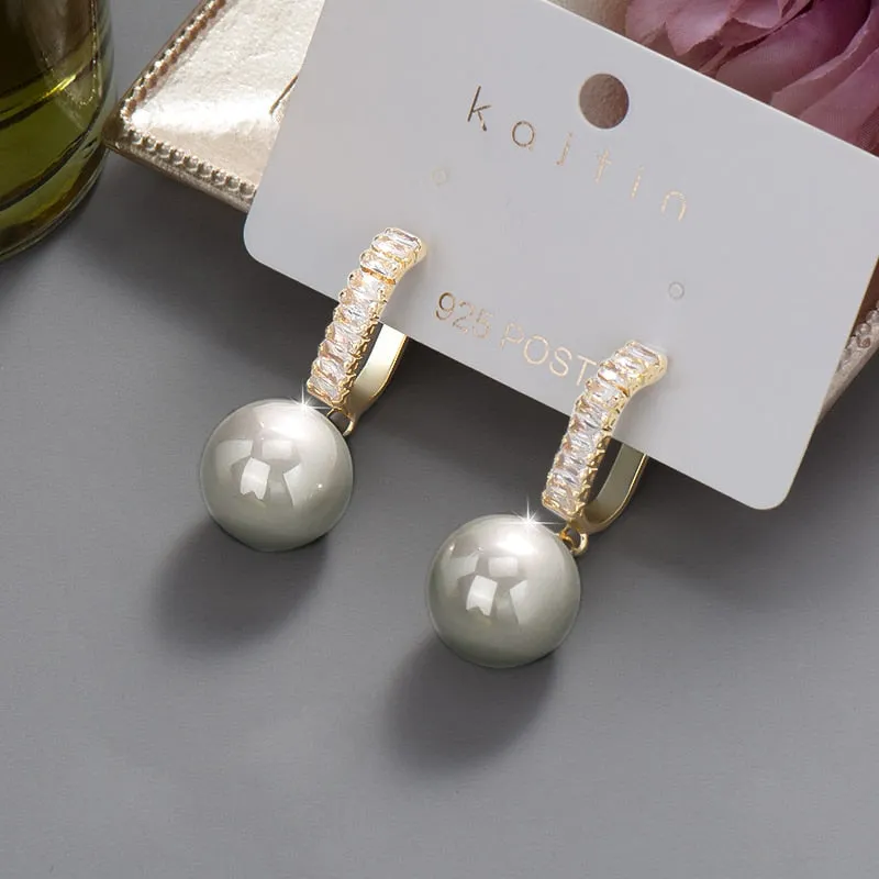 Wenkouban New 2022 Trend Big Pearls Women's Earrings Geometry Crystal Gold Color Dangle Drop Earing for Woman Korean Style Fashion Jewelry