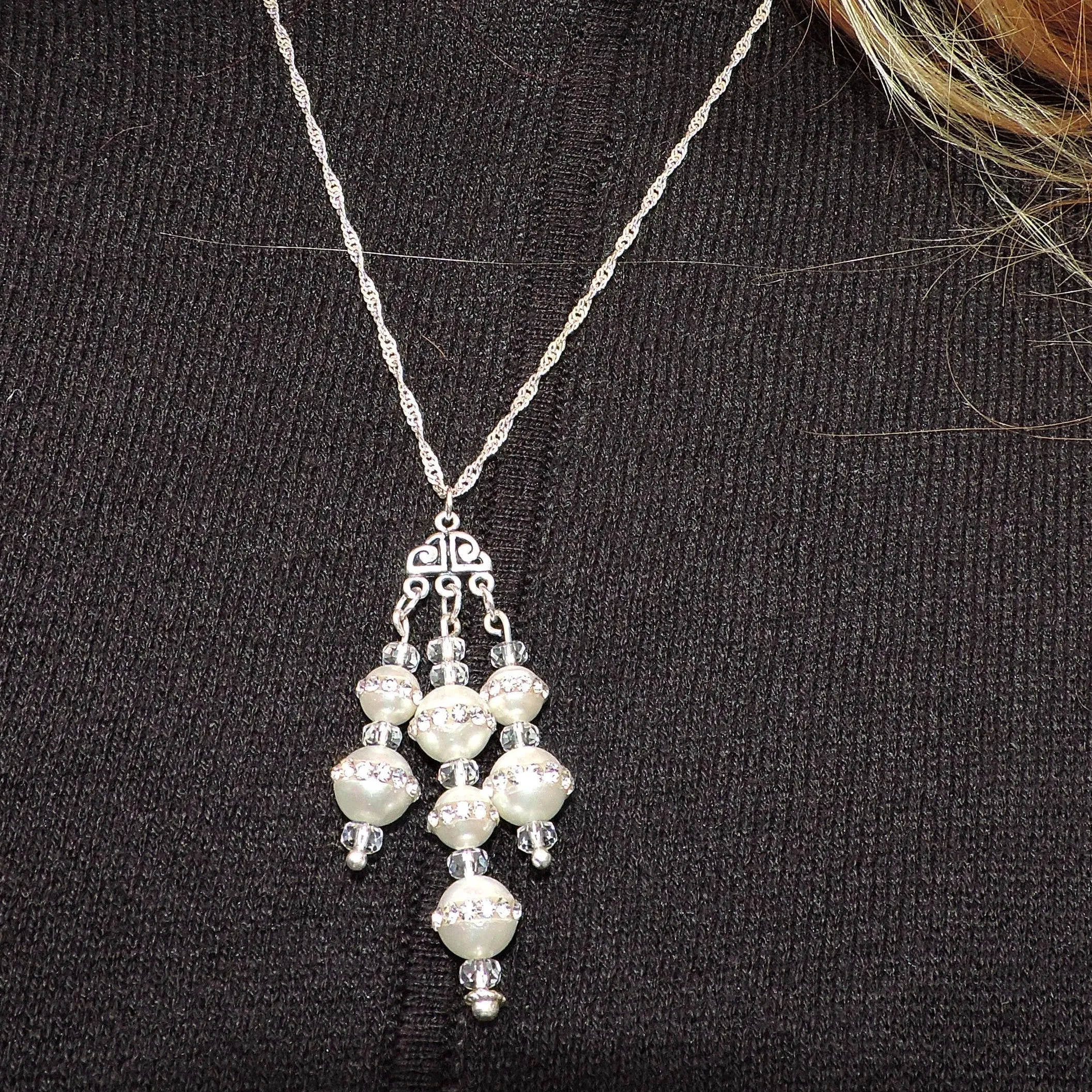 White Pearl and Swarovski Crystal Necklace/Pendant